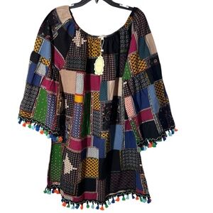 NWT Velzera Boho Hippie Dress Size 3XL Pompom Mini